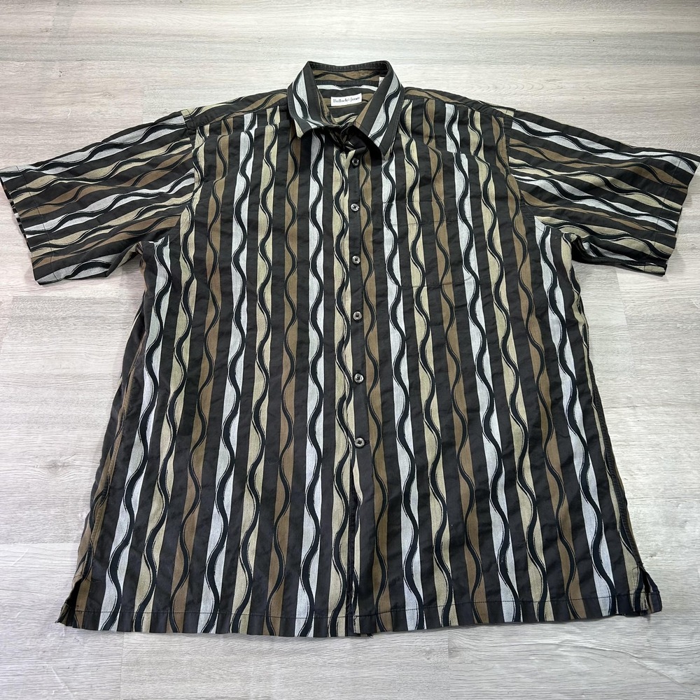 Bullock & Jones Shirt Mens XL Multicolor Wave‎ Stripe Short Sleeve Button Up